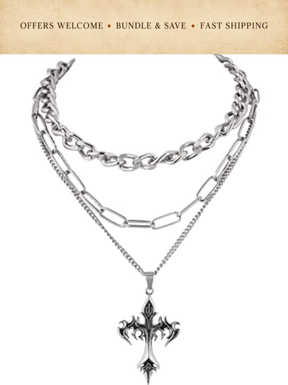 Goth Layered Star Cross Choker Necklace Punk Grunge Emo Women's Jewelry